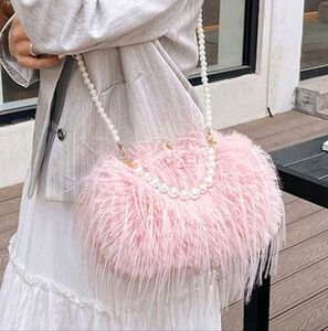 Pink Pearl Fur Crossbody Bag